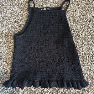 Belle Sky Black Smocked Ruffle Tank Top